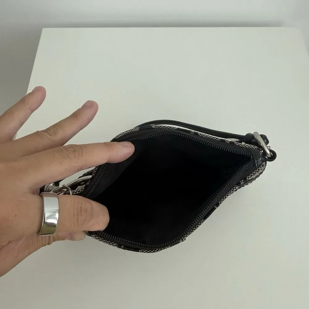 Coach Jacquard Signature C Black Leather Double Buckle Zip Wristlet Classic